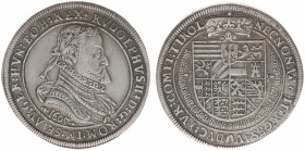 Austria - Empire - Rudolf II (1576-1612) - Taler 1605, Hall (KM56.2, Dav.3005) - Obv: Laureate, armored and draped bust right / Rev: Crowned shield wi...