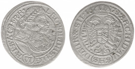 Austria - Empire - Leopold I (1657-1705) - 6 Kreuzer 1673-SHS, Breslau (KM1274, Her.1203) - Obv: Laureate and draped bust right / Rev: Crowned double ...