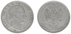 Austria - Empire - Franz Joseph I (1848-1916) - ¼ Gulden (Florin) 1864-V, Venice (KM2214, ANK24, Her.655) - Obv: Laureate head right / Rev: Crowned do...