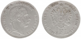 Austria - Empire - Franz Joseph I (1848-1916) - ¼ Gulden (Florin) 1868-A (KM2221, ANK26, Her.659) - Obv: Laureate head right / Rev: Crowned double hea...
