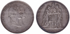 Austria - Empire - Franz Joseph I (1848-1916) - Gulden 1854-A - Wedding Franz Joseph & Elisabeth (Sissi) von Bayern (X.M1, Her.823, ANK44) - Obv: Conj...