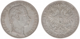 Austria - Empire - Franz Joseph I (1848-1916) - Gulden (Florin) 1861-B (KM2219, ANK28, Her.535) - Obv: Laureate head right / Rev: Crowned double heade...