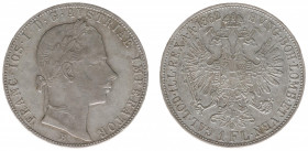 Austria - Empire - Franz Joseph I (1848-1916) - Gulden (Florin) 1862-B (KM2219, ANK28, Her.536, Husz.2130) - Obv: Laureate head right / Rev: Crowned d...