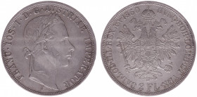Austria - Empire - Franz Joseph I (1848-1916) - 2 Florin (2 Gulden) 1860-V, Venice (KM2230, Her.493, ANK34) - Obv: Laureate head right / Rev: Crowned ...
