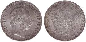 Austria - Empire - Franz Joseph I (1848-1916) - 2 Florin (2 Gulden) 1887 (KM2233, Her.516, ANK37) - Obv: Laureate head right / Rev: Crowned double hea...