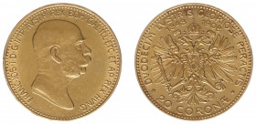 Austria - Empire - Franz Joseph I (1848-1916) - 20 Corona 1908 - 60th Ann. of Reign (KM2811, Her.342, Fr.515) - Obv: Head right / Rev: Crowned double ...