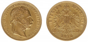 Austria - Empire - Franz Joseph I (1848-1916) - 8 Florins 20 Francs 1870 (KM2269, Her.229, Fr.502) - Obv: Laureate head right / Rev: Crowned double he...