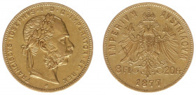 Austria - Empire - Franz Joseph I (1848-1916) - 8 Florins 20 Francs 1877 (KM2269, Her.236, Fr.502) - Obv: Laureate head right / Rev: Crowned double he...