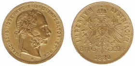 Austria - Empire - Franz Joseph I (1848-1916) - 8 Florins 20 Francs 1880 (KM2269, Her.239, Fr.502) - Obv: Laureate head right / Rev: Crowned double he...