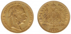 Austria - Empire - Franz Joseph I (1848-1916) - 8 Florins 20 Francs 1885 (KM2269, Her.244, Fr.502) - Obv: Laureate head right / Rev: Crowned double he...