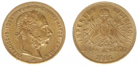 Austria - Empire - Franz Joseph I (1848-1916) - 8 Florins 20 Francs 1886 (KM2269, Her.245, Fr.502) - Obv: Laureate head right / Rev: Crowned double he...