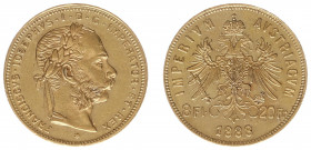 Austria - Empire - Franz Joseph I (1848-1916) - 8 Florins 20 Francs 1888 (KM2269, Her.247, Fr.502) - Obv: Laureate head right / Rev: Crowned double he...