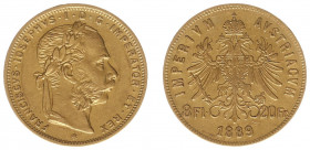 Austria - Empire - Franz Joseph I (1848-1916) - 8 Florins 20 Francs 1889 (KM2269, Her.248, Fr.502) - Obv: Laureate head right / Rev: Crowned double he...