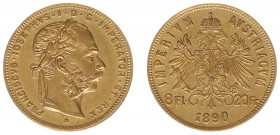 Austria - Empire - Franz Joseph I (1848-1916) - 8 Florins 20 Francs 1890 (KM2269, Her.249, Fr.502) - Obv: Laureate head right / Rev: Crowned double he...