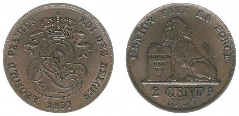 België - Leopold I (1831-1865) - 2 Centimes 1857 (KM4.2, Morin105, Eeckh.9) - Ob...