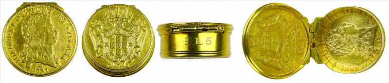 Brazil - João V (1706-1750) - Cylindrical gold coin box, lid and bottom consisti...