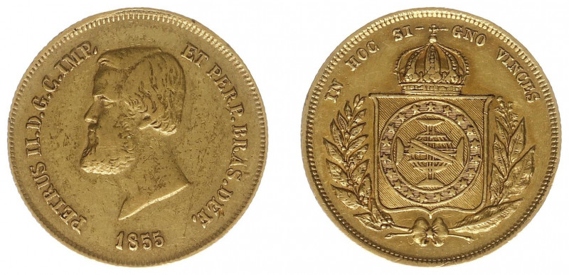 Brazil - Pedro II (1831-1889) - 5000 Reis 1855 (KM470, LMB638a, Fr.123) - Obv: H...