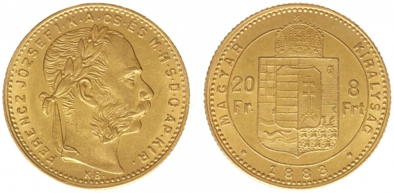 Hungary - Franz Joseph I (1848-1916) - 8 Forint 20 Francs 1883-KB (KM467, Husz.2...