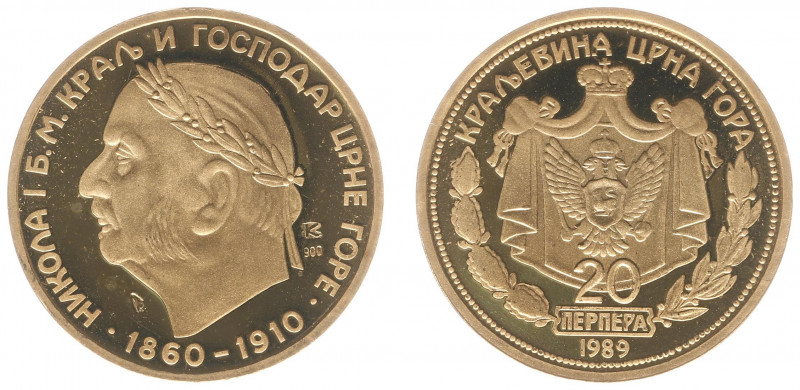 Montenegro - 20 Perpera 1989 - Reburial remains of Nikola I - Gold 6.81 g. - Pro...