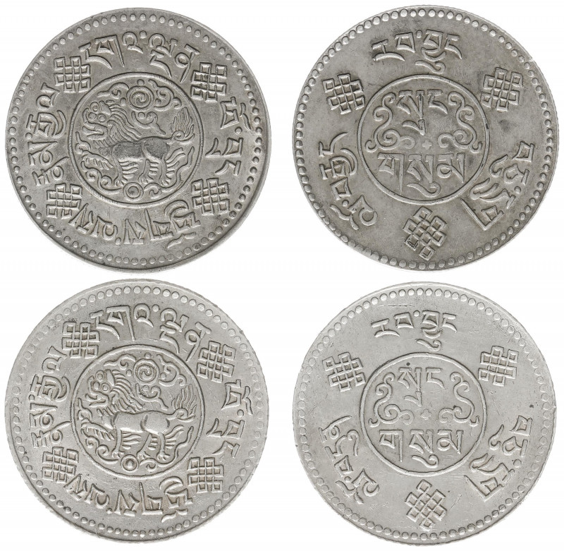 Tibet - Tibetan Authority - Tibetian Coinage - 3 Srang BE16-7 & 8 (1933 & 34), T...