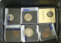 Belgium - Lot Belgian coins (9) in box between Centime and 2 Francs, some rarer years and attractive qualities