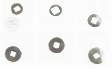 China - Western Han AE Ban Liang (4 different var.) & Yu jia 'Elm Seed' coin (DH7.10) and Wu Zhu AE Yan 'Goose Eye', small coin w/o characters (DH10.3...