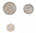England - Small lot with Victoria Crown 1889 (KM765, S.3921), Shilling 1875 (KM734.2, S.3906A) and Gothic Florin 1852 (KM746.1, S.3891)
