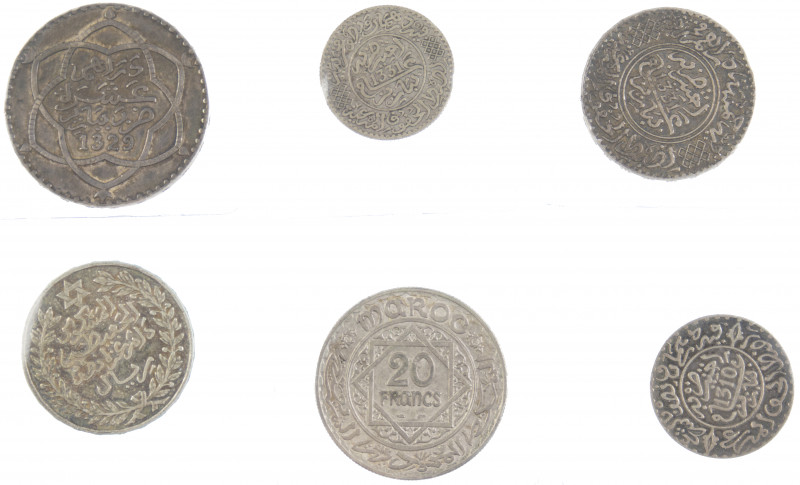 Morocco - Lot with 6 coins Morocco: 2½ dirhams AH1310 & AH1331, 5 dirhams AH1329...