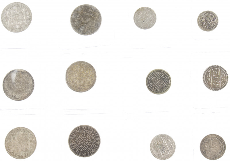 Nepal - Lot with 12 coins Prithvi Vir Virkram Shah: ¼ mohar SE1817 / ½ mohar SE1...