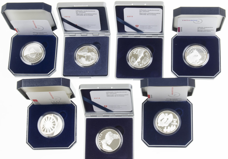 Switzerland - Large lot with Switzerland silver Proof 20 Francs between 1997 and...