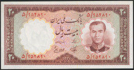 IRAN. 20 Rials. 1958 (SH 1337). National Bank. Signatures: Vishkai and Kashani, red serial number. (Pick: 69). Uncirculated.