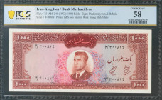 IRAN. 1000 Rials. 1962 (SH 1341). National Bank. Signatures: Pouhomayoun and Behnia. (Pick: 75). Choice Uncirculated. PCGS58 (pinholes).