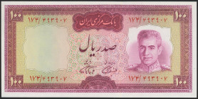 IRAN. 100 Rials. (1969ca). National Bank. Signatures: Famanfarmaian and Amouzegar, dark panel. (Pick: 86b). Uncirculated.