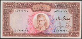 IRAN. 1000 Rials. (1971ca). National Bank. Signatures: Jahanshahi and Amouzegar, light panel. (Pick: 94c). Uncirculated.