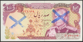 IRAN. 100 Rials. (No date). Revolutionary overprints. Signatures: Mehran and Yeganeh, blue X stamped on vignette and watermark on 102d. (Pick: Not lis...