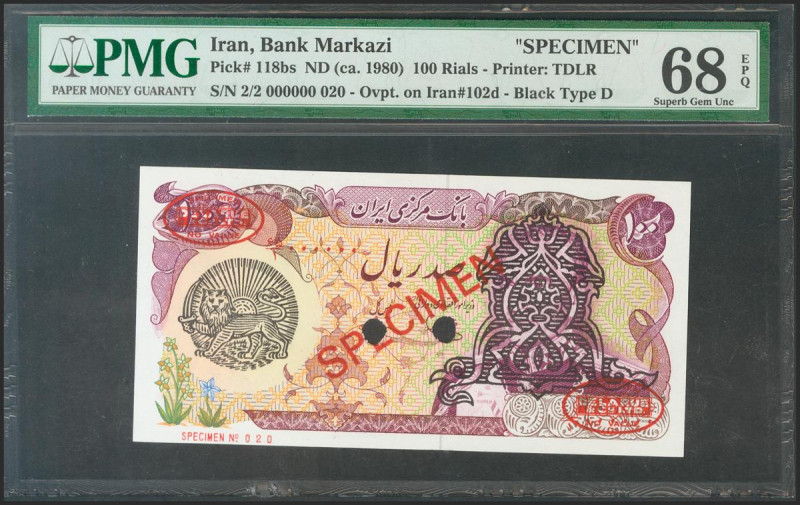 IRAN. 100 Rials. 1980ca. Specimen. (Pick: 118bs). PMG68EPQ.