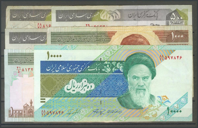 IRAN. Set of 6 banknotes of 500 Rials (3), 1000 Rials (2) and 10000 Rials. (1981...