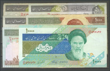 IRAN. Set of 6 banknotes of 500 Rials (3), 1000 Rials (2) and 10000 Rials. (1981ca). Islamic Republic. (Pick: 137j, 137k, 143c, 146d). Fine/Very Fine.