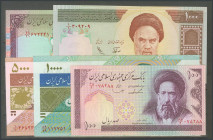 IRAN. Set of 5 banknotes of 100 Rials, 1000 Rials, 2000 Rials, 5000 Rials and 10000 Rials. (1985ca). Islamic Republic. (Pick: 140c, 141l, 143a, 145a, ...