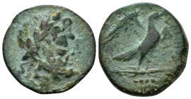 Frentani, Larinum Quadrunx circa 210-175, Æ 20.00 mm., 6.73 g.
 Laureate head of Zeus r. Rev. Eagle standing r. on thunderbolt; four pellets below. S...