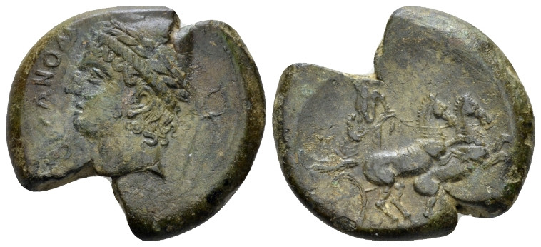 Campania , Aesernia Bronze circa 263-240, Æ 22.60 mm., 7.91 g.
Head of Vulcan l...