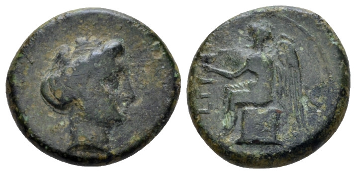 Bruttium, Terina Bronze circa 350-275, Æ 14.20 mm., 2.94 g.
Head of nymph l. Re...