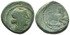 Bruttium, Uncertain mint Bronze III century BC, Æ 20.30 mm., 10.23 g.
Head of Dionysuss r., wearing ivy wreath. Rev. Panther standing r., head turned...