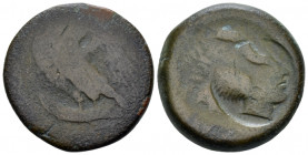Sicily, Agrigentum Hemilitron circa 405-392, &AElig; 26.10 mm., 13.10 g.
 Eagle standing l., holding fish. Rev. Crab; below, cray-fish r. Countermark...