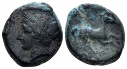 Sicily, Panormos Bronze circa 400-350, Æ 16.50 mm., 5.74 g.
Wreathed head of Triptolemos l. Rev. Horse running r. MAA 15. Calciati 2 (Carthago).

V...