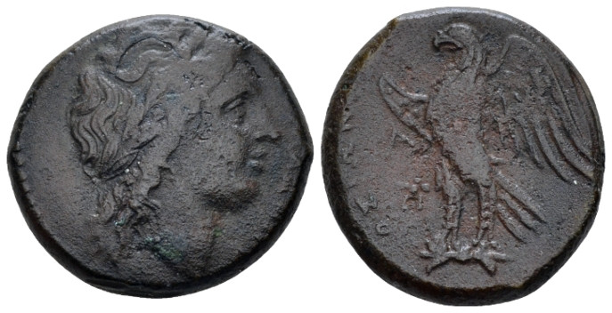 Sicily, Syracuse Bronze circa 287-278, &AElig; 22.00 mm., 9.57 g.
 Laureate hea...