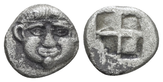 Macedonia, Neapolis Obol V century BC,, AR 8.80 mm., 0.74 g.
Neapolis. Obol V c...