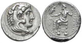 Kingdom of Macedon, Alexander III, 336 – 323 and posthmous issues Myriandrus Tetradrachm circa 325-323, AR 27.20 mm., 16.76 g.
Head of Heracles r., w...