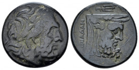 Acarnania, The Oiniadai Bronze circa 219-211, &AElig; 21.90 mm., 7.19 g.
 Laureate head of Zeus r. Rev. OINIA&Delta;AN, head of Achelo&uuml;s r.; tri...