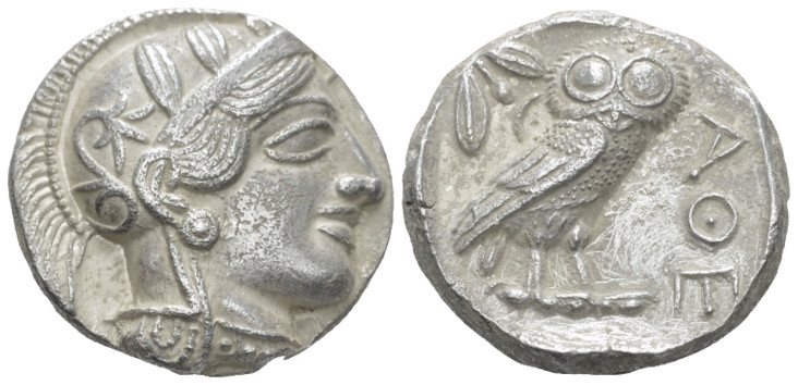 Attica, Athens Tetradrachm after 449 BC, AR 23.40 mm., 17.01 g.
Head of Athena ...